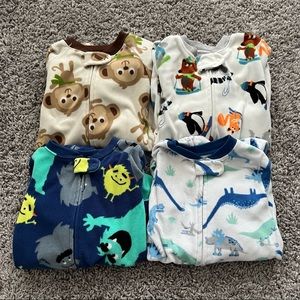 12 Month Fleece Footed Zip Up Pajamas Bundle (4 pair!)